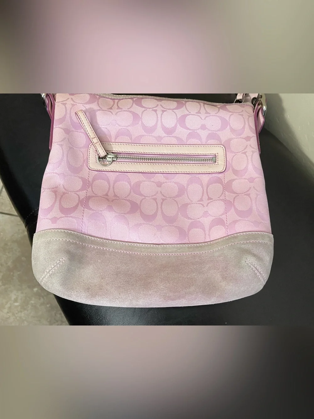 Coach Light Pink Signature Jacquard Shoulder crossbody Bag Tassel suede y2k